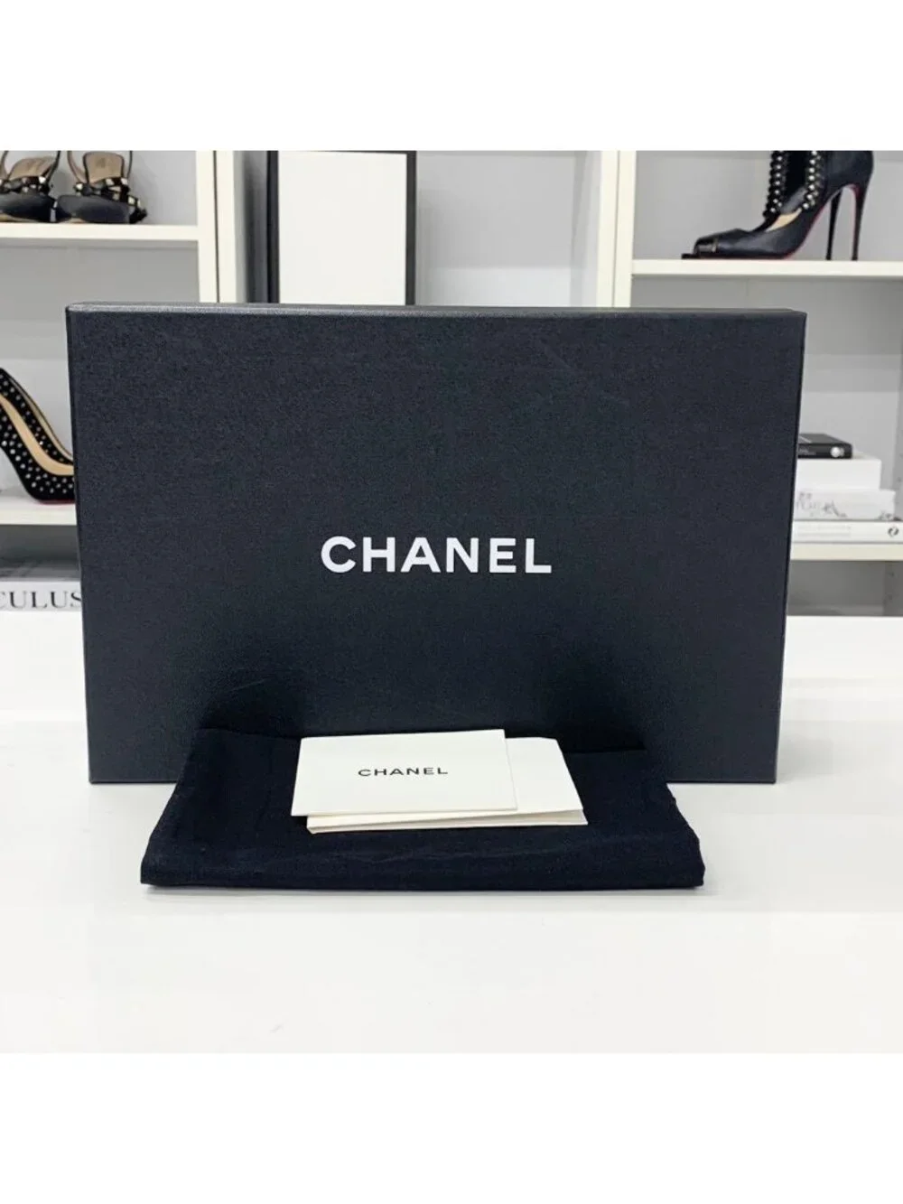 Chanel CC Logo Leather Mirror Heel Sandals Black